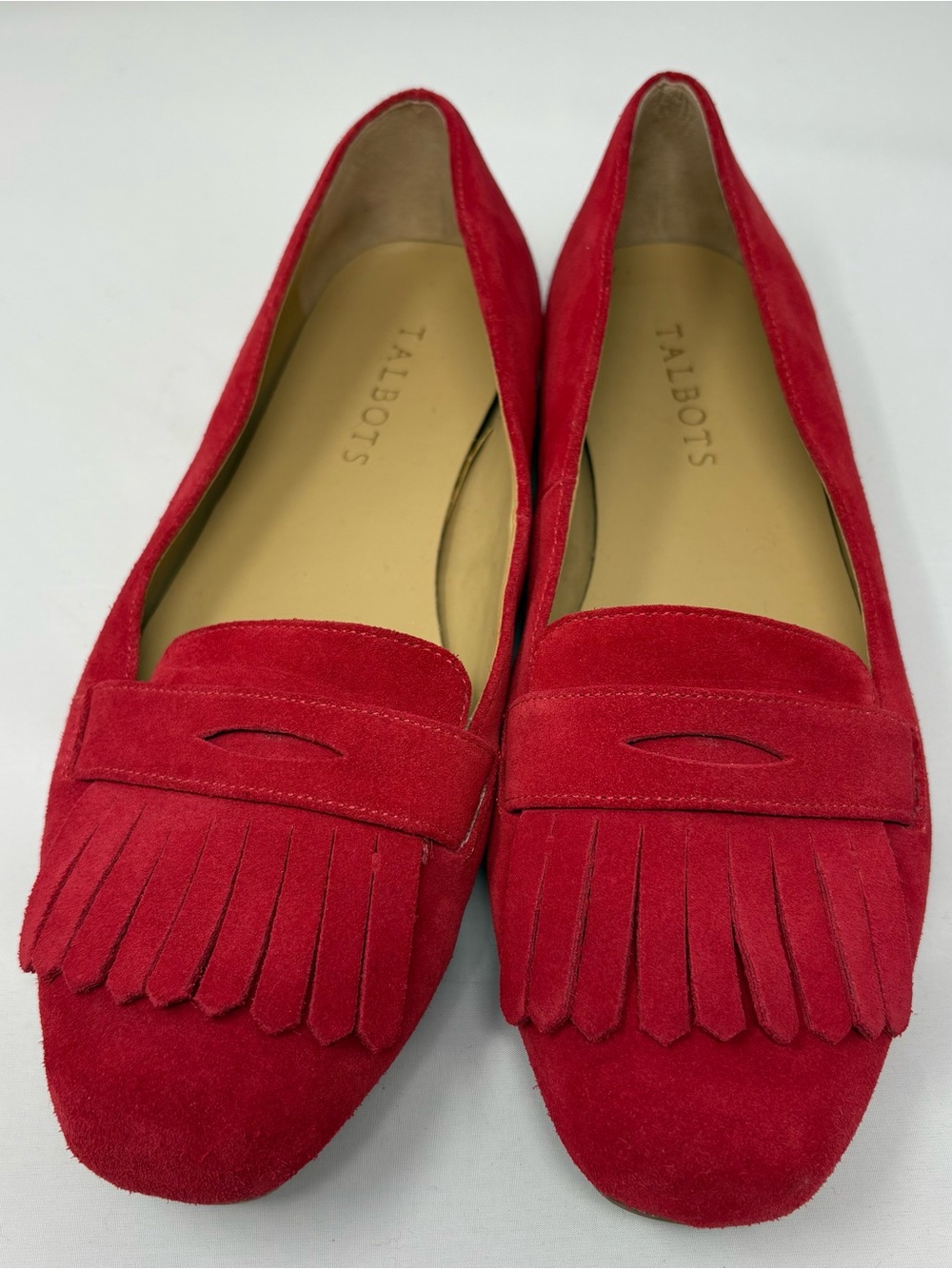 Talbots Red Suede Fringe Penny Loafers